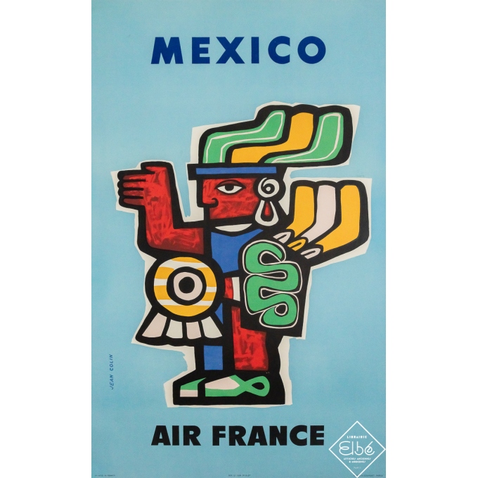 Affiche ancienne originale de voyage - Air France Mexico - Mexique - Jean Colin - 98 par 61 cm