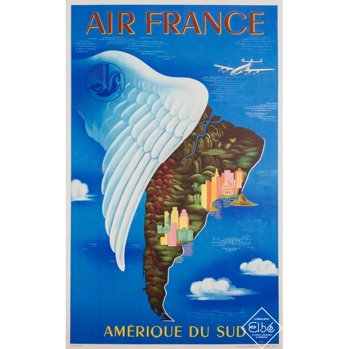 Affiche ancienne originale de voyage - Air France Amérique du Sud - Lucien Boucher - 99 par 62 cm