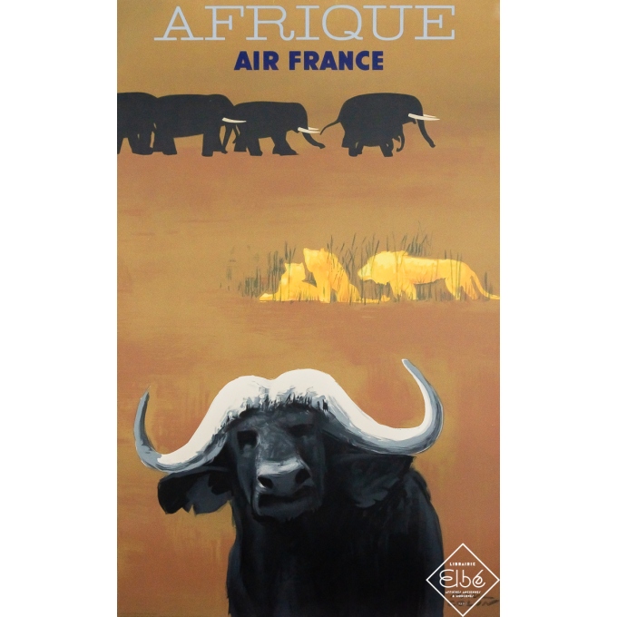 Affiche ancienne originale de voyage - Air France Afrique - Paul Colin - 100 par 62 cm