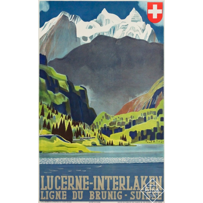 Original vintage travel poster Lucerne - Interlaken - Switzerland - Circa 1950 - 39.57 by 24.61 inches