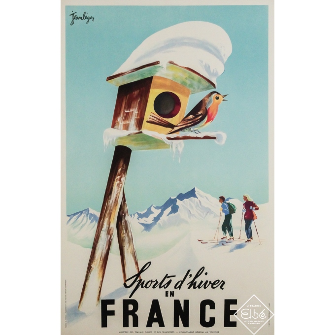 Original vintage travel poster winter sports France - Jean Léger - Circa 1950 - 38.98 by 25 inches