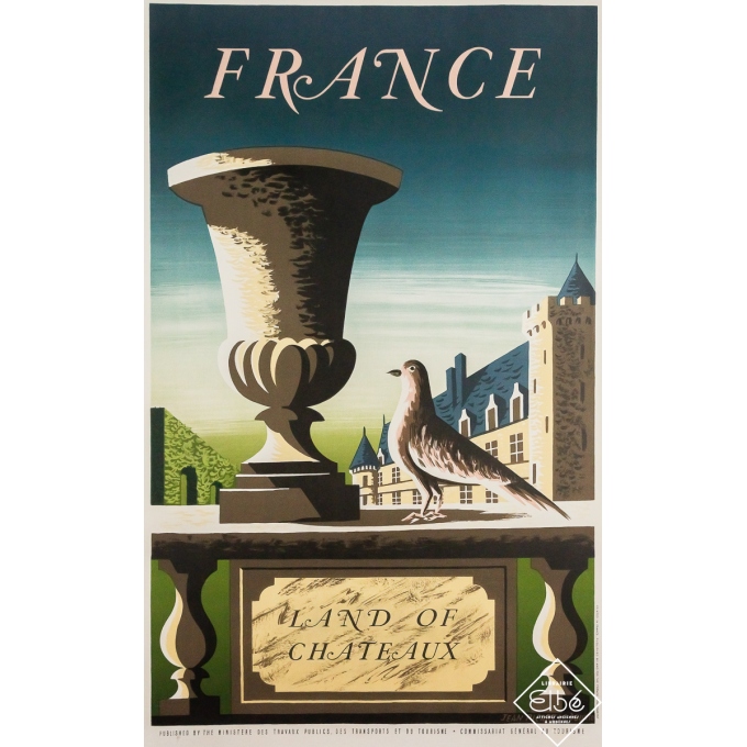 Affiche ancienne originale de voyage - France - Land of Châteaux  - Jean Picart Le Doux - 100 par 62 cm