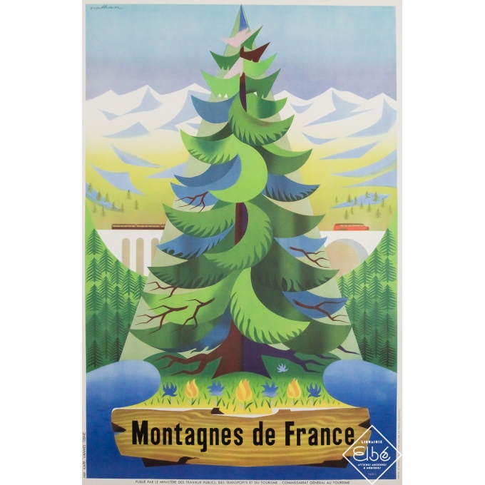 Affiche ancienne originale de voyage - Montagnes de France - Nathan - Circa 1960 - 100 par 65.5 cm