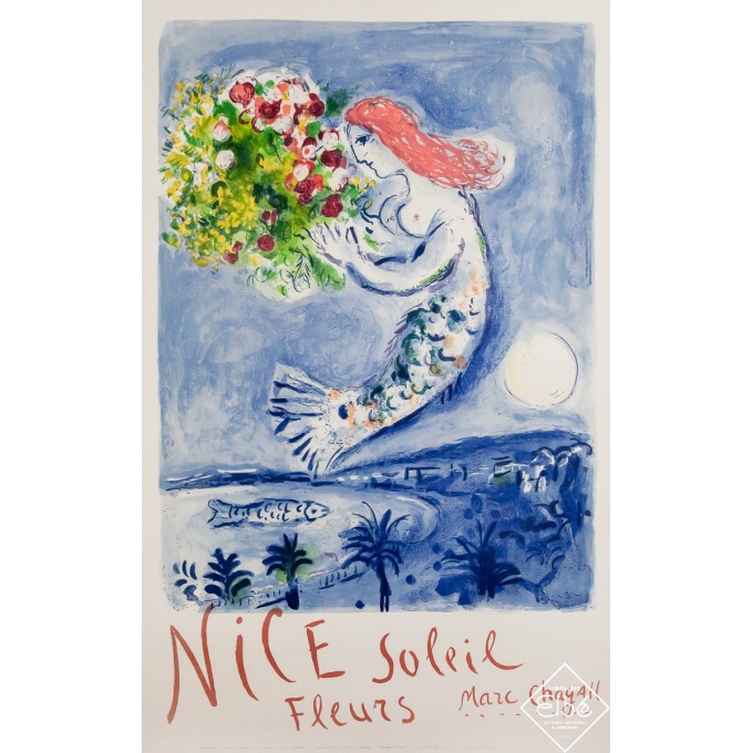 Affiche ancienne originale de voyage - Nice Soleil - Marc Chagall - 99.5 par 62 cm