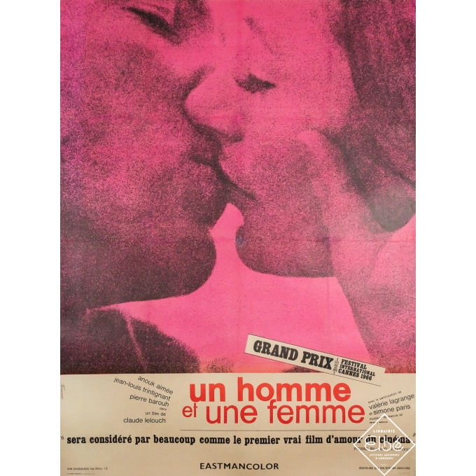 Affiche ancienne originale de cinéma - Un homme et une femme - Lelouch - Ferracci - 156.5 par 116.5 cm