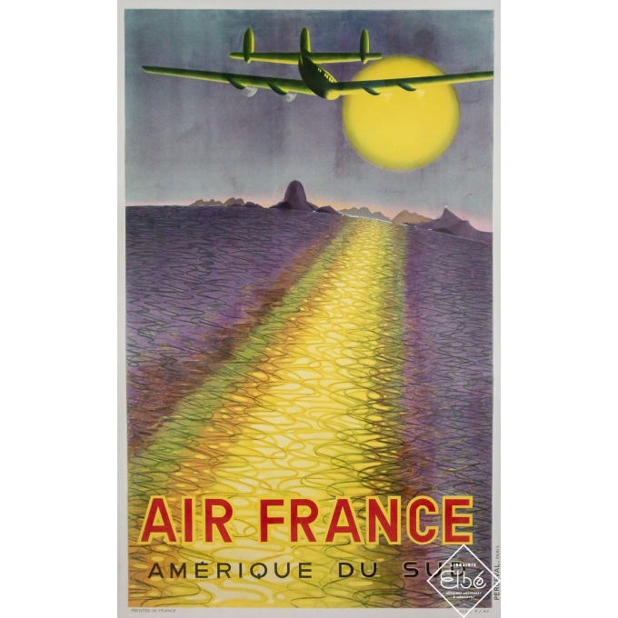 Affiche ancienne originale de voyage - Air France Amérique du Sud - Vasarely - 100 par 62 cm