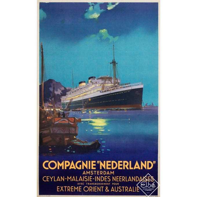 Original vintage travel poster Compagnie Nederland - Extrême Orient - Frank H. Mason - Circa 1930 - 40.35 by 25.2 inches