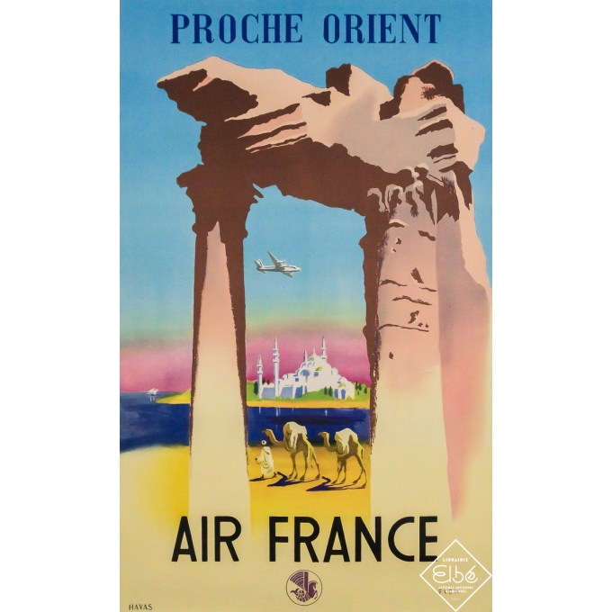 Affiche ancienne originale de voyage - Air France Proche Orient - Even - Circa 1950 - 101 par 61.5 cm