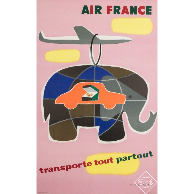 Original vintage travel poster Air France transporte tout partout - Guy Georget - 38.98 by 24.41 inches