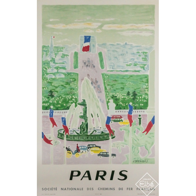 Original vintage travel poster Paris France SNCF - J. Cavaillès - 39.37 by 24.41 inches