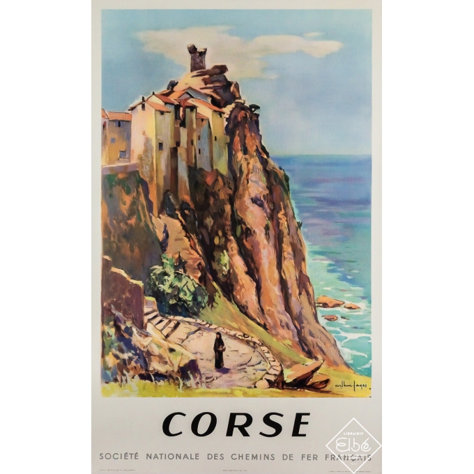 Affiche ancienne originale de voyage - Corse SNCF - Arthur Fages - 99.5 par 61.5 cm