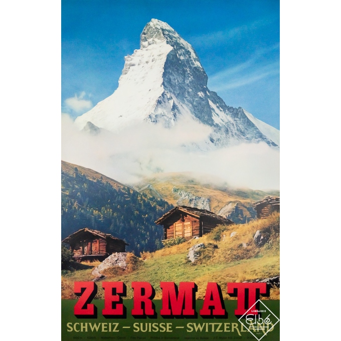 Original vintage travel poster Zermatt Suisse - Perren - 39.37 by 25.59 inches