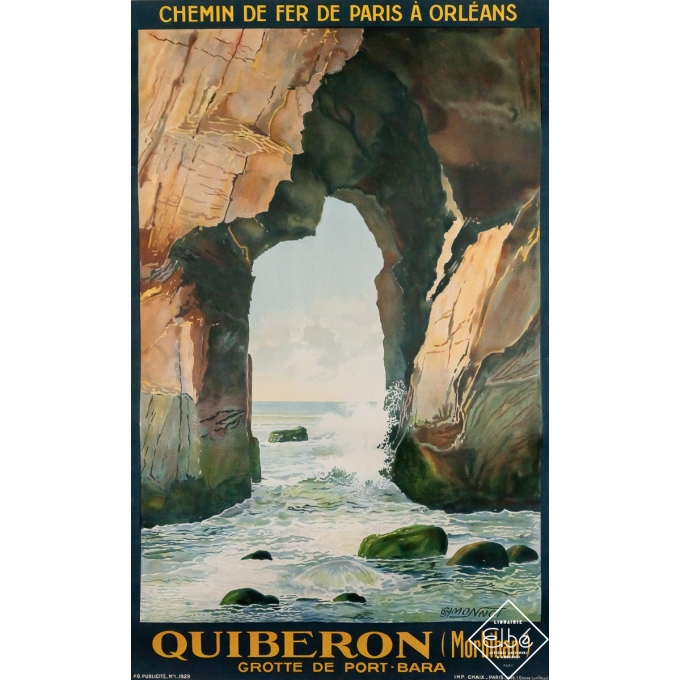 Affiche ancienne originale de voyage - Quiberon - Morbihan - Chemins de fer de Paris à Orléans - L. Symonnot - 99.5 par 62 cm