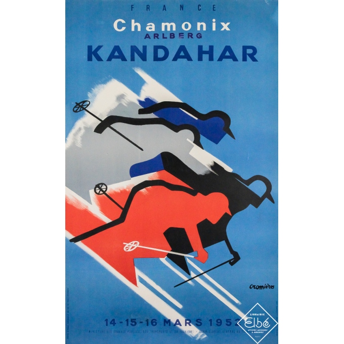 Affiche ancienne originale de voyage - Chamonix Kandahar - Gromières - 99 par 61.5 cm