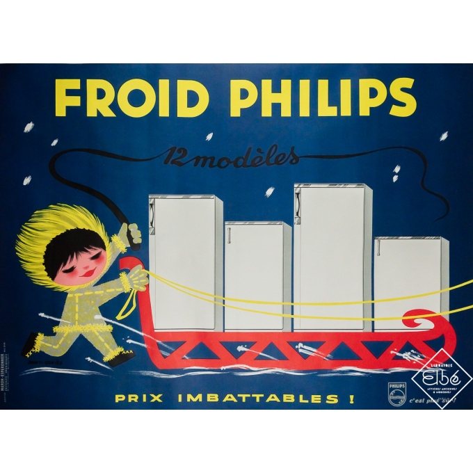 Affiche ancienne originale de publicité - Froid Philips  - Saint-Geniès - Circa 1950 - 116 par 156 cm