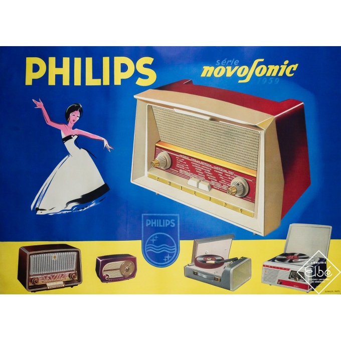 Affiche ancienne originale de publicité - Philips Novosonic 1959 - Circa 1950 - 158 par 115 cm