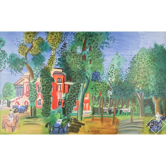 Affiche ancienne originale de voyage - Le paddock de Deauville  - Raoul Dufy - Circa 1960 - 62 par 99.5 cm