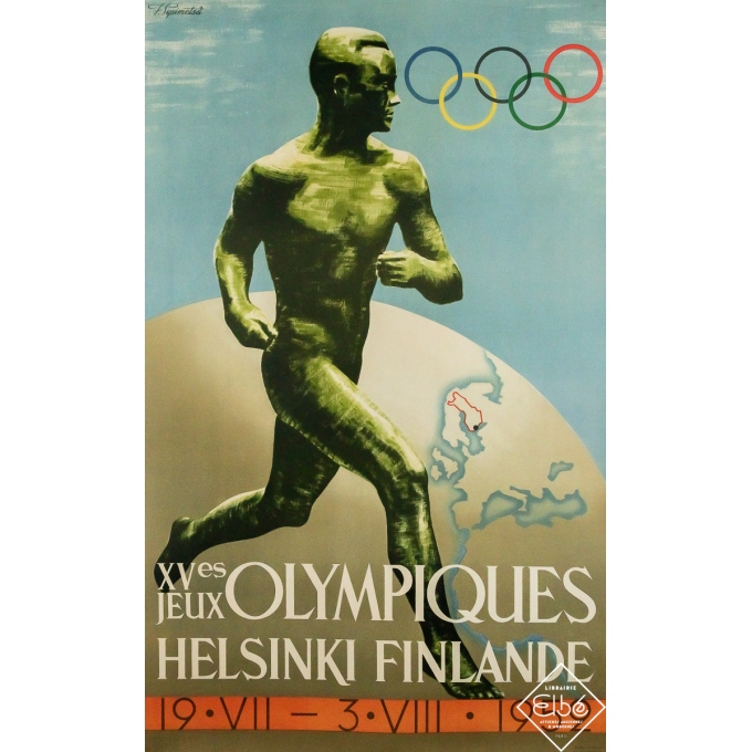 Vintage exhibition poster after F. Sysimetsã XVe jeux olympiques Helsinki Finlande - F. Sysimetsã - 39.17 by 24.21 inches