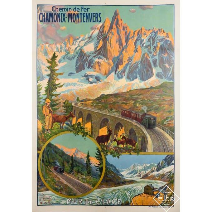 Affiche ancienne originale de voyage - Chemin de fer Chamonix-Montenvers - David Dellepiane - Circa 1920 - 108 par 76 cm