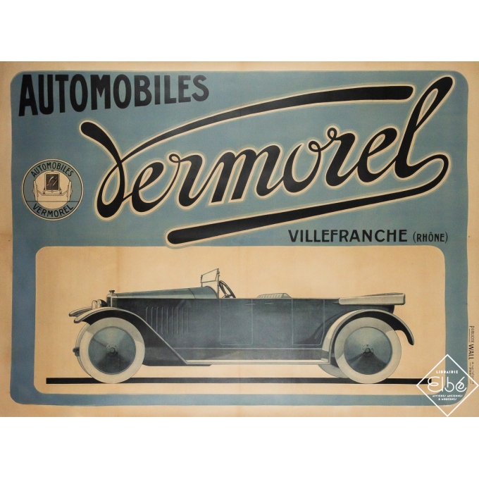 Original vintage advertising poster Vermorel automobiles - Circa 1910 - 46.46 by 62.99 inches