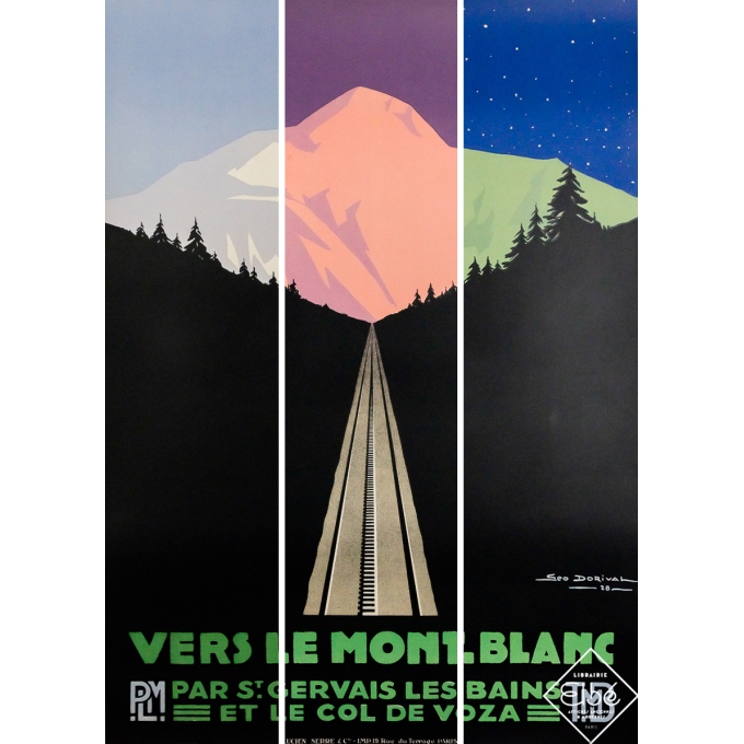 Affiche ancienne originale de voyage - Vers le Mont Blanc - Triptyque - PLM - Géo Dorival - 104 par 75 cm