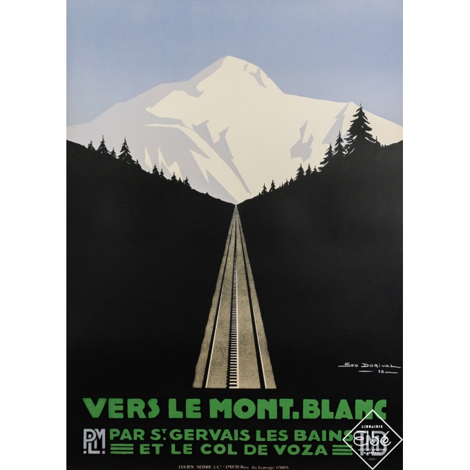 Affiche ancienne originale de voyage - Vers le Mont Blanc - jour - Triptyque - PLM - Géo Dorival - 104 par 75 cm