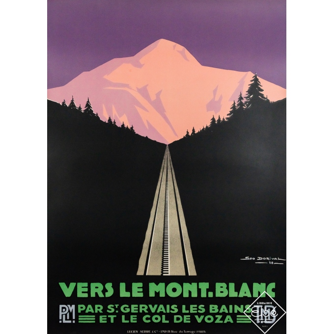 Affiche ancienne originale de voyage - Vers le Mont Blanc - crépuscule - Triptyque - PLM - Géo Dorival - 104 par 75 cm