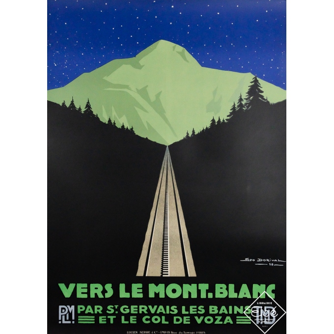 Affiche ancienne originale de voyage - Vers le Mont Blanc - crépuscule - nuit - PLM - Géo Dorival - 104 par 75 cm