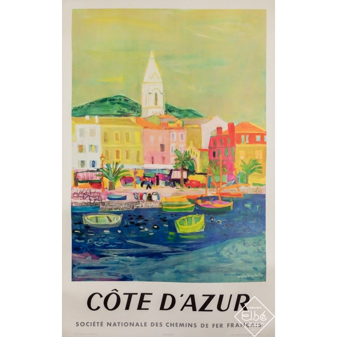 Affiche ancienne originale de voyage - Côte d’Azur - SNCF - Roger Bezombes - 99.5 par 63 cm