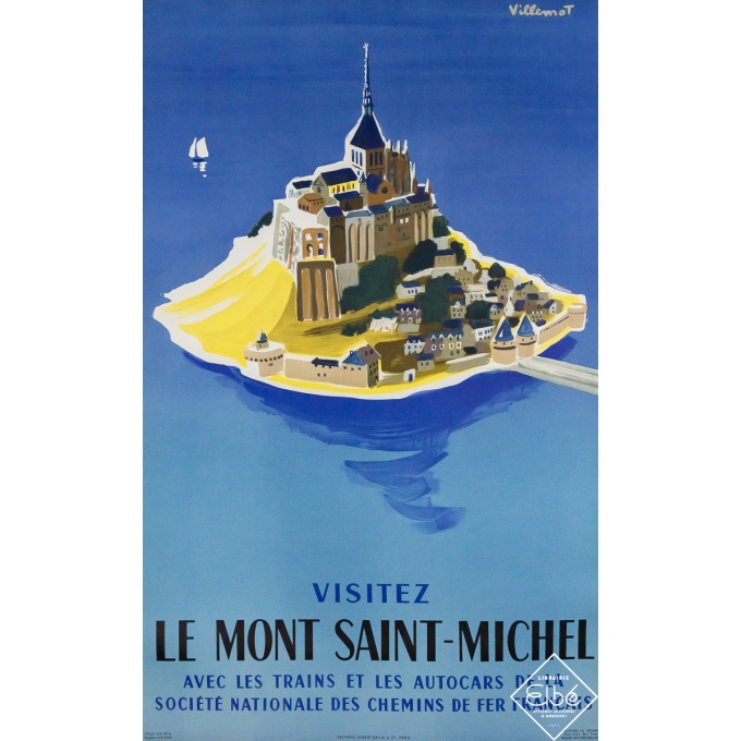 Original vintage travel poster Visitez le mont Saint Michel - France - SNCF - Bernard Villemot - 38.98 by 24.21 inches