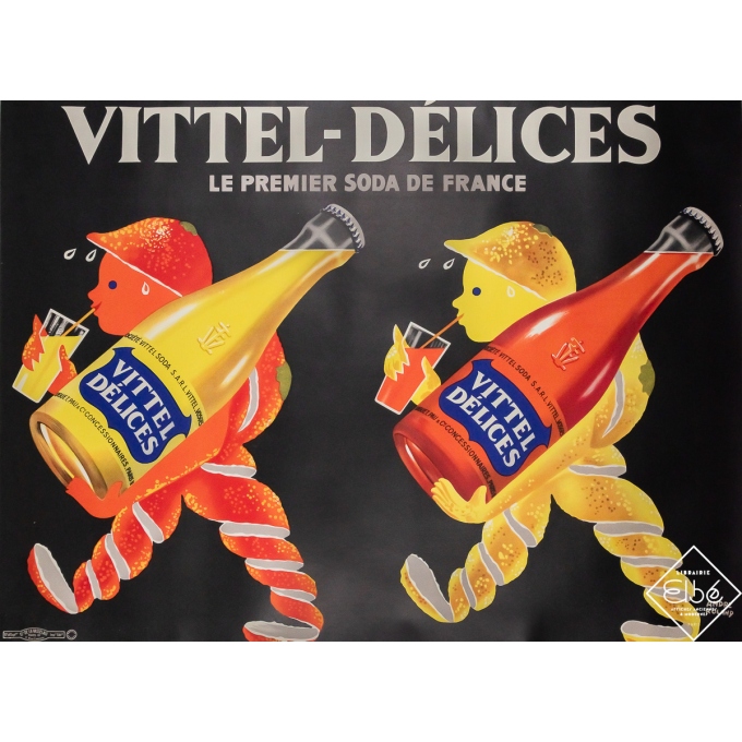 Affiche ancienne originale - Vittel Délices - Le premier soda de France - André Roland - Circa 1950 - 117 par 160 cm