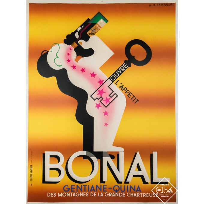 Original vintage advertising poster Bonal Gentiane-Quina ouvre l’appétit - A. M. Cassandre - 62.8 by 46.85 inches